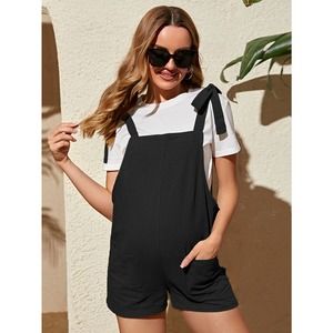 Maternity Double Pocket Knot Shoulder Overalls